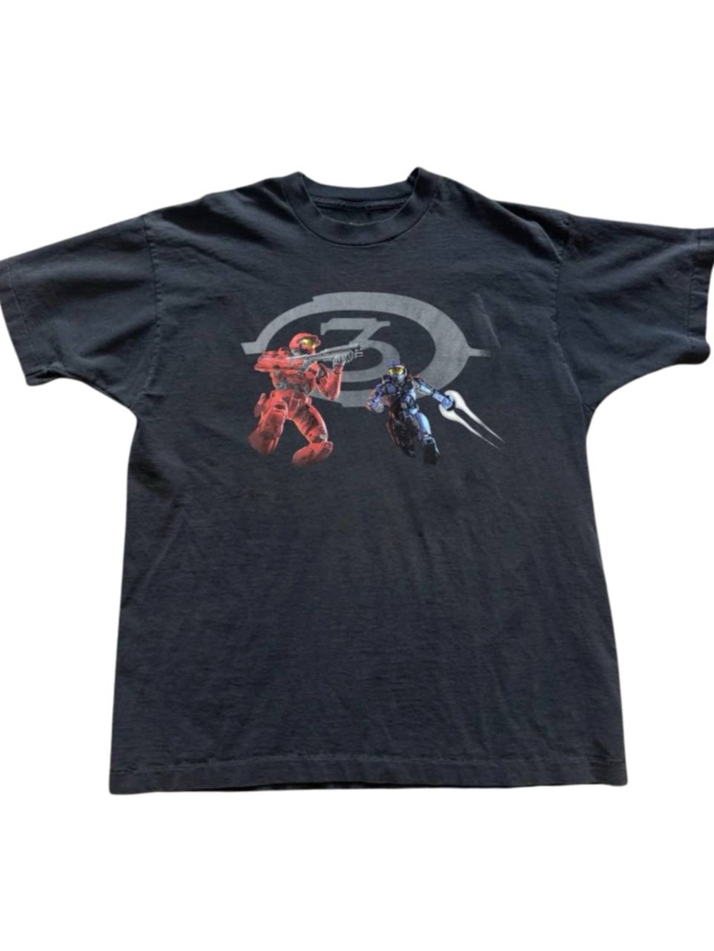 Black Short Sleeve Graphic Tee with Red & Blue Characters